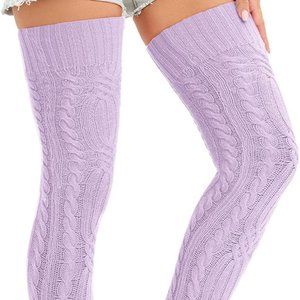 Cable Knit Thigh High Socks Extra Long Pink